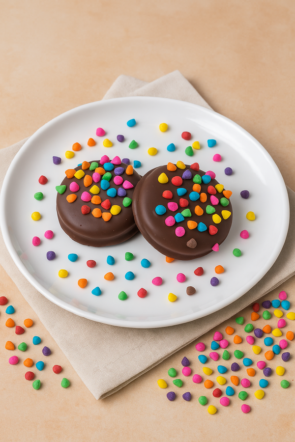 Colorful Chocolate Chips Dark Chocolate Coated Sandwich Cookies