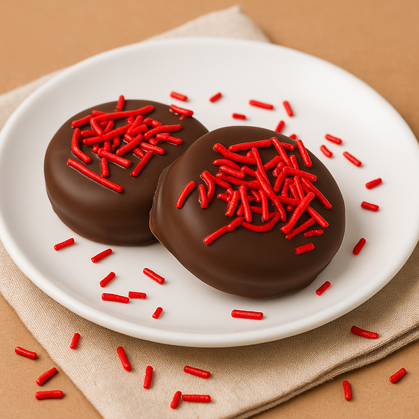 Red Sprinkles Dark Chocolate Coated Sandwich Cookies