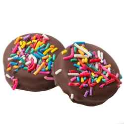 Rainbow Sprinkles Dark Chocolate Coated Sandwich Cookies