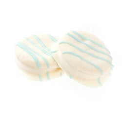 White Chocolate Blue Drizzle Coated Sandwich Cookies